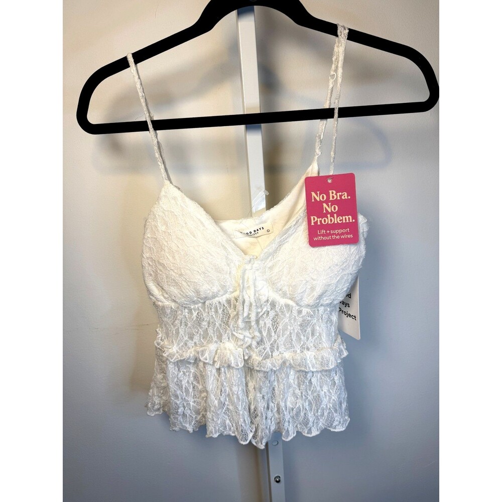 Y2K Angel White Semi-Sheer Babydoll Lace Cami Top Coquette Fairy Boho Romantic L